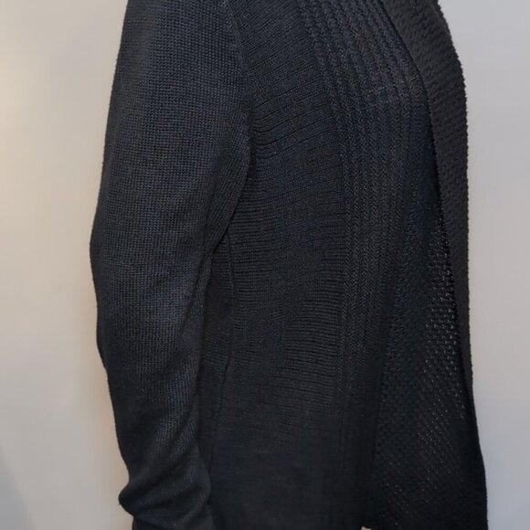 Laura Open Front Cardigan Sweater Shawl Collar Black Tunic Length Long Sleeve - Picture 10 of 15